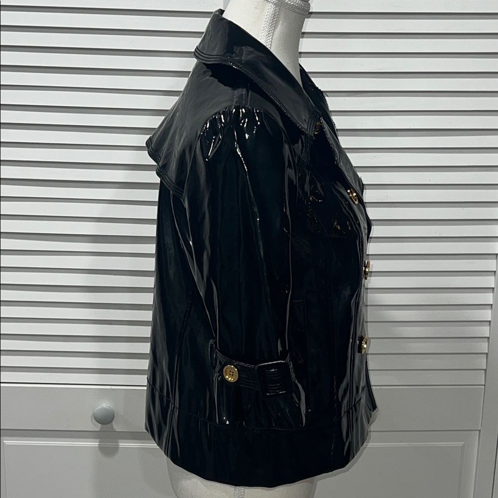 JUICY COUTURE | Black Rain Coat W/ Gold Logo Buttons & Ruffle 3/4 Sleeves 🖤 - Picture 5 of 11